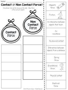 Contact and Non Contact Forces: Cut and Paste Sorting Activity | TpT