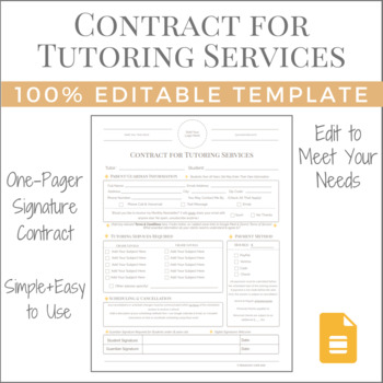 Preview of Contract for Tutoring Services | EDITABLE TEMPLATE | Print or Digital