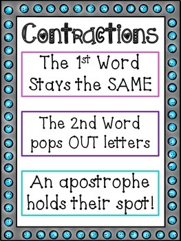 Preview of Contraction Anchor Chart + Matching Game