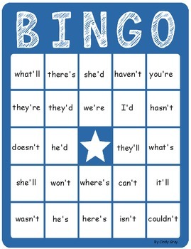 Contraction BINGO by Primarily First | Teachers Pay Teachers