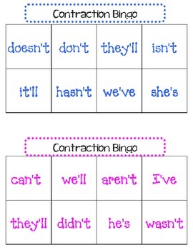 Contraction Bingo by Lil Luz's Room | Teachers Pay Teachers