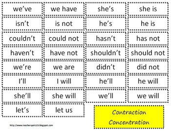 Contraction Concentration by Teacher Spot's Teacher Resources | TpT