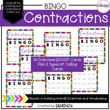 Preview of Contraction Bingo Activity Game | Pre K - Grade 2