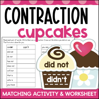 Preview of Contractions Worksheet Practice Matching Game 2nd Grade Reading Centers