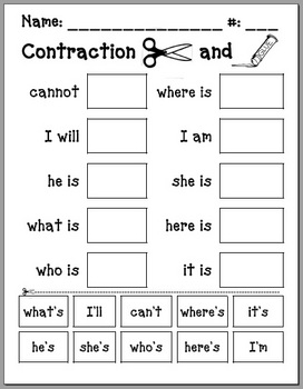 Contraction Cut and Paste #1 by David | Teachers Pay Teachers
