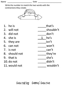 Contraction Match Worksheet by Crooms' Creative | TpT