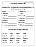 Contraction NOT worksheets