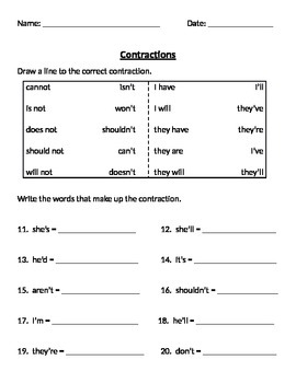 Preview of Contraction Quiz