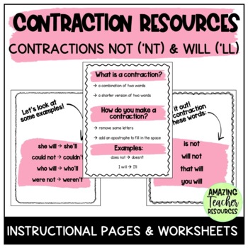 Preview of Contraction Resources for Not ('nt) and Will ('ll)
