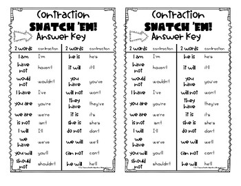 Contraction Snatch Em Low Prep Game For Contractions By Christina Bainbridge