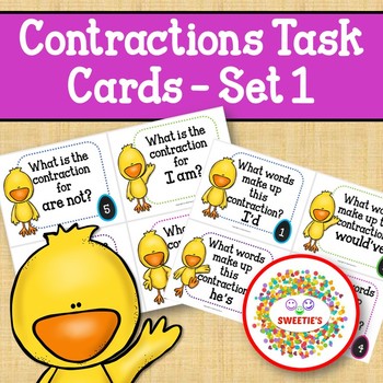 Preview of Contraction Task Cards - Chicks and Eggs