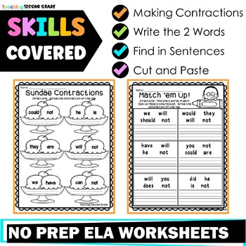 Contractions | Contraction Worksheets by Teaching Second Grade | TpT