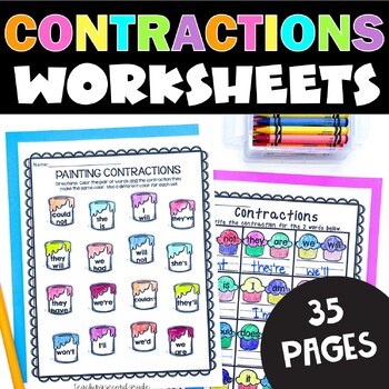 Preview of Contractions Worksheets Grammar Practice Review Pages Activities Morning Work