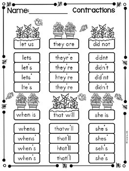 Contractions Worksheets by Kindergarten Printables | TpT