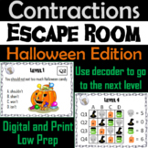 Contractions Activity: Halloween Escape Room Grammar Review Game