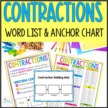 Preview of Contractions Anchor Chart and Contractions Word List