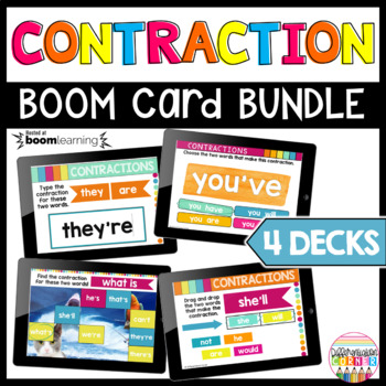 Preview of Contractions Boom Cards ELA Grammar Task Cards Spelling Boom Cards