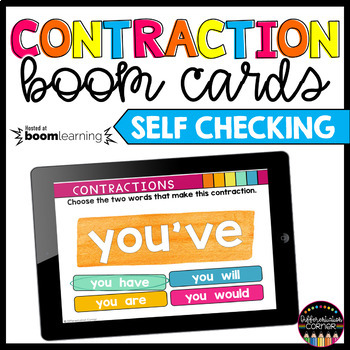 Preview of Contractions Boom Cards Spelling Task Cards Grammar Boom Cards Phonics Task Card