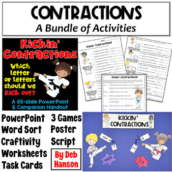 Preview of Contractions Bundle: Worksheets, Games, Task Cards, Craftivity
