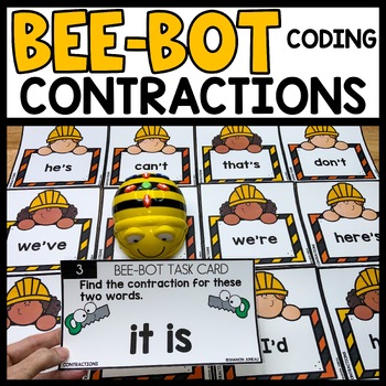Preview of Bee Bot Printables Contractions Matching Game Blue Bots Coding Mat Robotics