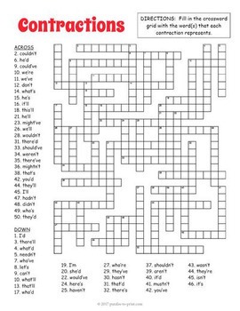 Contractions Crossword Puzzle by Puzzles to Print TpT