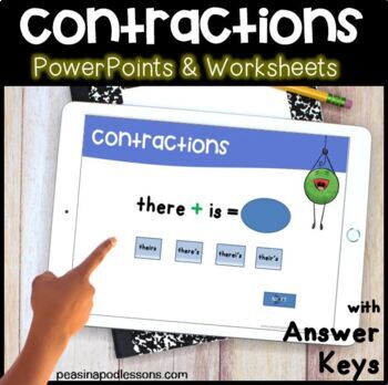 Preview of Contractions Digital & Print ⭐ Anchor Chart, Worksheets, PowerPoints