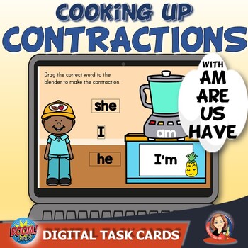 Preview of Contractions Digital Task Card Activity with Am, Are, Us, Have