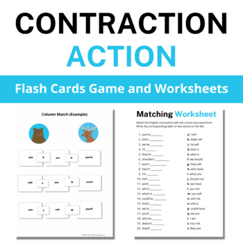 Preview of Contractions English Flashcards and Grammar Words Activity: Contraction Action
