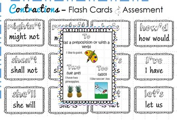 Details about   22 Laminated Contraction Words Flashcards Black and White Language Arts Educat 