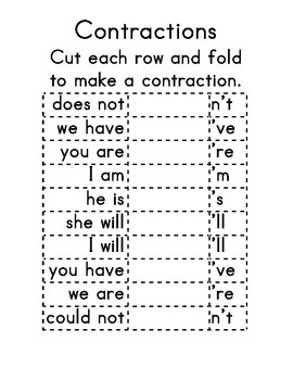 Contractions Foldable by Eleanor Deacon | Teachers Pay Teachers