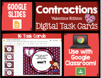 Preview of Contractions Google Slides Digital Task Cards Distance Learning Valentine's Day