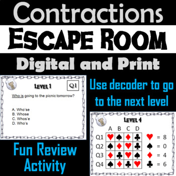 Preview of Contractions Game: Grammar Escape Room