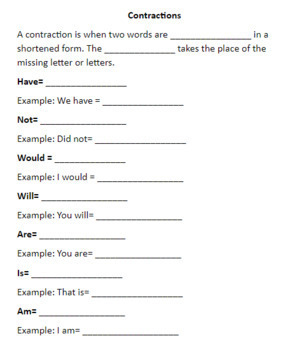 Preview of Contractions Guided Notes