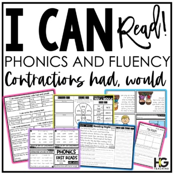 Preview of Contractions HAD WOULD | Phonics Fluency and Reading Comprehension | I Can Read!