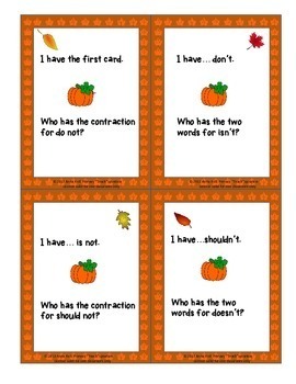 Contractions ~ I Have Who Has ~ Thanksgiving Theme by Primary ...