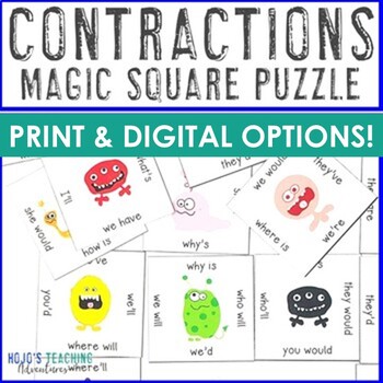 Preview of Contractions Game Worksheet Alternatives, Activities, Centers, or Test Prep