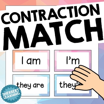 Preview of Contractions Match or Memory Game - Perfect for Spelling, Grammar + Word Work!