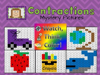 Preview of Contractions Mystery Pictures - Watch, Think, Color ELA