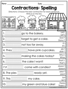 Contractions NO PREP Packet by The Moffatt Girls TPT