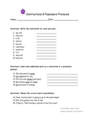 Contractions & Possessive Pronouns worksheet