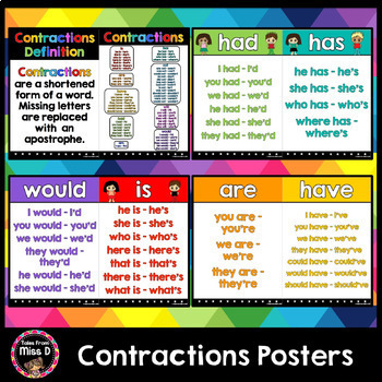 Contractions Posters by Tales From Miss D | Teachers Pay Teachers