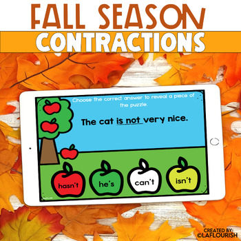 Preview of Contractions  | Reveal Puzzle | Google Slides | Fall | Autumn