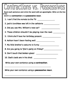 contractions vs possessives by ashley pickich teachers pay teachers