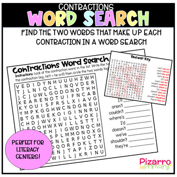 Preview of Contractions Word Search | Literacy Center | Word Search