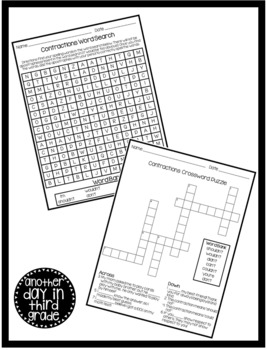 Contractions Word Search and Crossword Puzzle by impact in intermediate