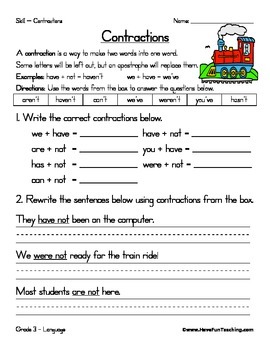 Preview of Contractions Worksheet