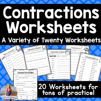 Preview of Contractions Worksheets: 20 worksheets!