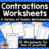 Contractions Worksheets: 20 worksheets!