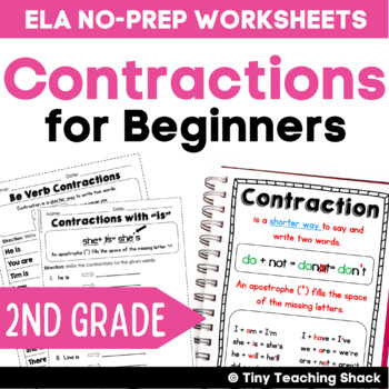 Preview of Contractions Worksheets & Posters for 2nd Grade Daily Grammar Review L.2.2.C