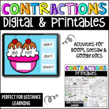 Preview of Contractions Worksheets Printables and Digital Unit for First Grade